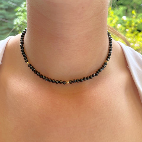 Gemstone Choker Necklace - Black Spinel - Pink Moon Jewelry 