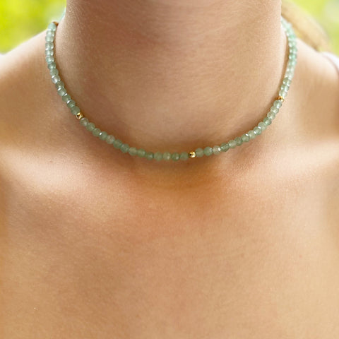 Gemstone Choker Necklace - Green Aventurine