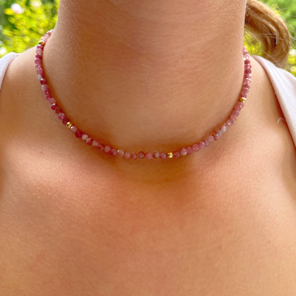 Gemstone Choker Necklace - Pink Tourmaline - Pink Moon Jewelry 