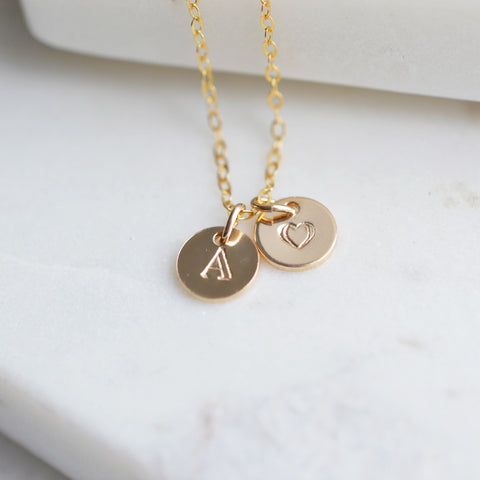 Tiny Initial and Heart Necklace - Pink Moon Jewelry 