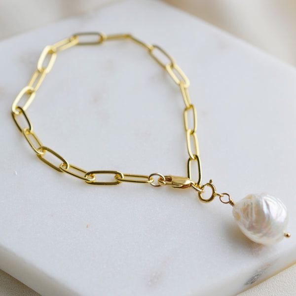 Gold Paperclip Chain Bracelet - Pink Moon Jewelry 