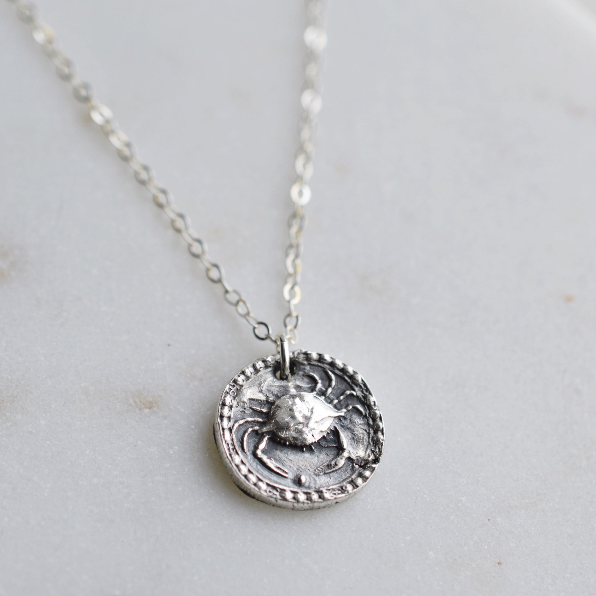 Cancer - Silver Zodiac Coin Necklace - Pink Moon Jewelry 