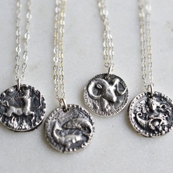 Aquarius - Silver Zodiac Coin Necklace - Pink Moon Jewelry 