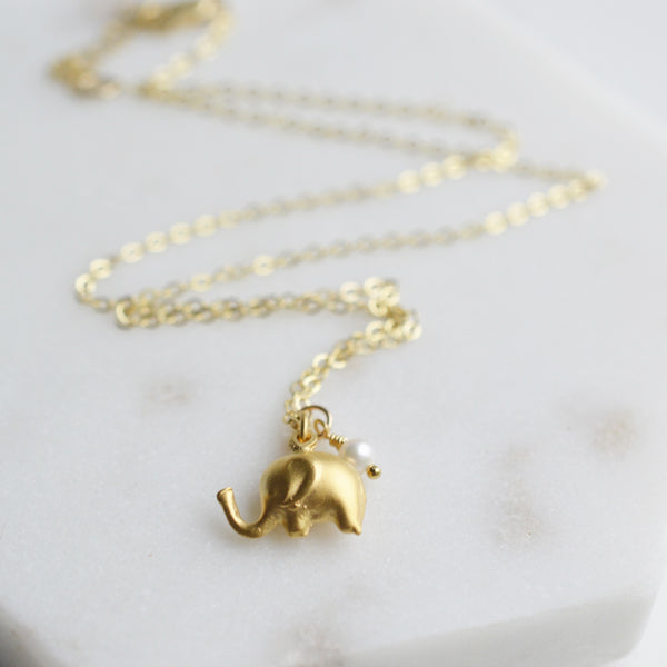 Wisdom - Gold Elephant Necklace - Pink Moon Jewelry 