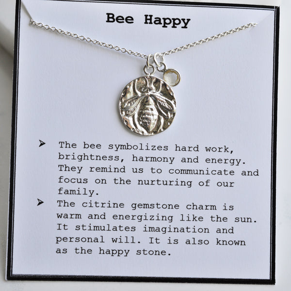 Bee Happy- Silver Coin Necklace - Pink Moon Jewelry 