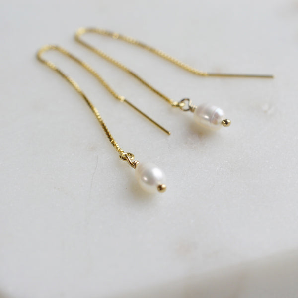 Pearl Threader Earrings - Pink Moon Jewelry 