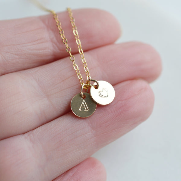 Tiny Initial and Heart Necklace - Pink Moon Jewelry 