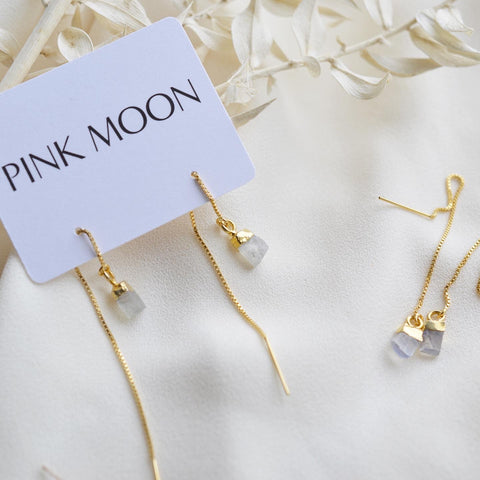 Moonstone Threader Earrings - Pink Moon Jewelry 