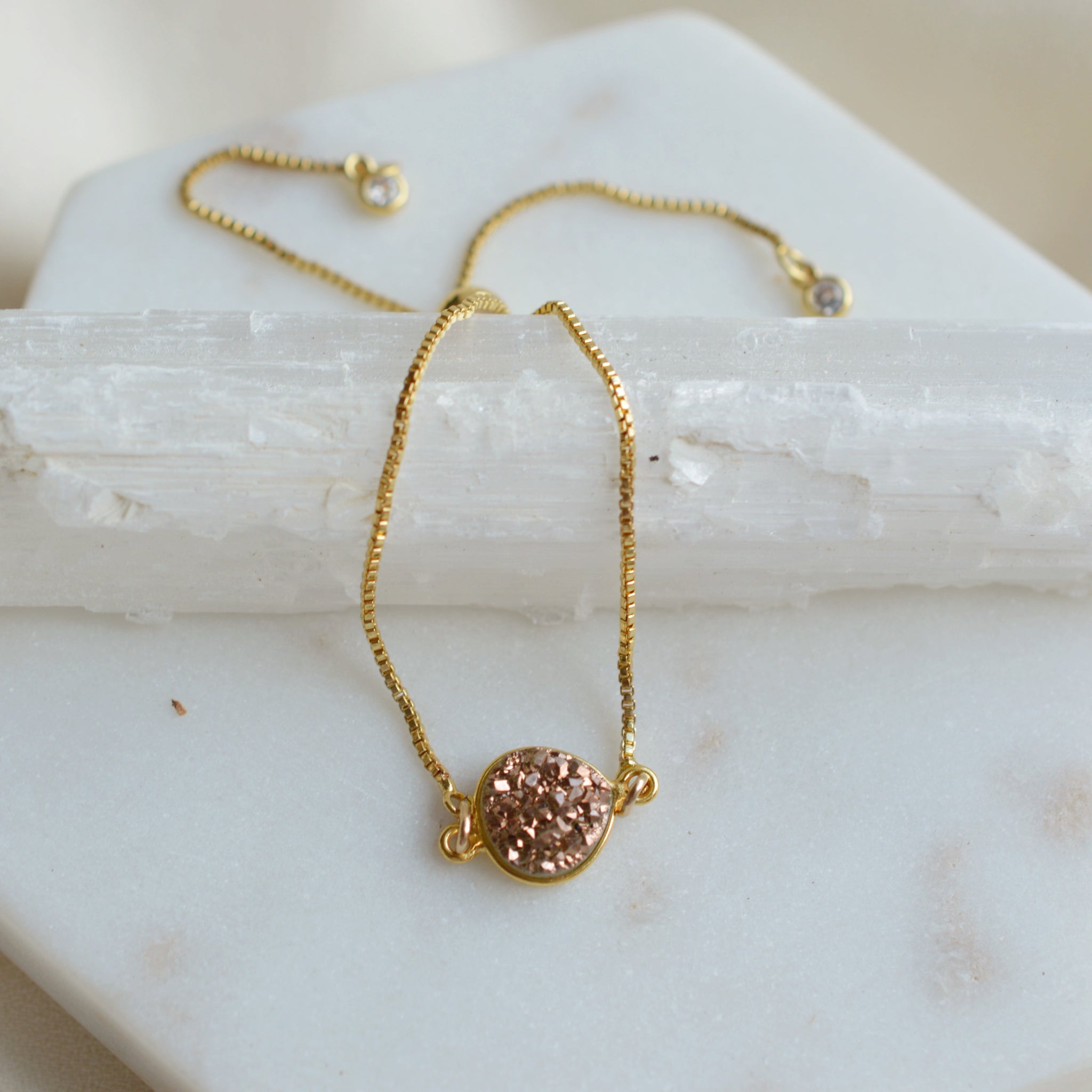 Astrid Bracelet- Rose Gold Druzy - Pink Moon Jewelry 