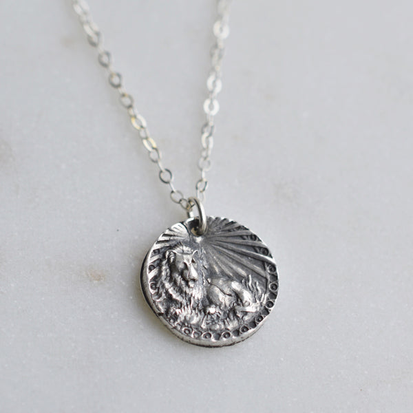 Leo - Silver Zodiac Coin Necklace - Pink Moon Jewelry 