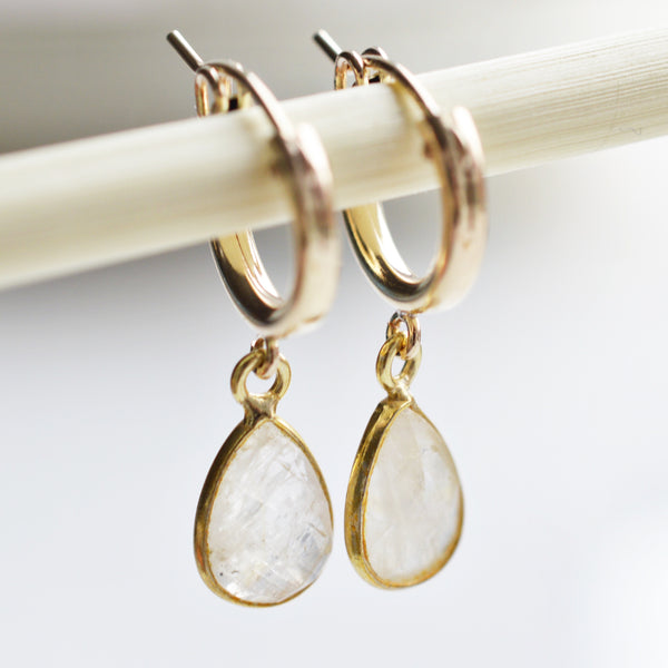 Moonstone Huggie Hoop Earrings - Gold - Pink Moon Jewelry 