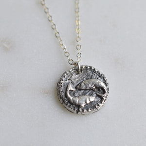 Pisces - Silver Zodiac Coin Necklace - Pink Moon Jewelry 