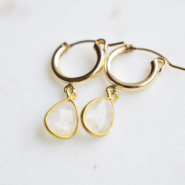 Moonstone Huggie Hoop Earrings - Gold - Pink Moon Jewelry 