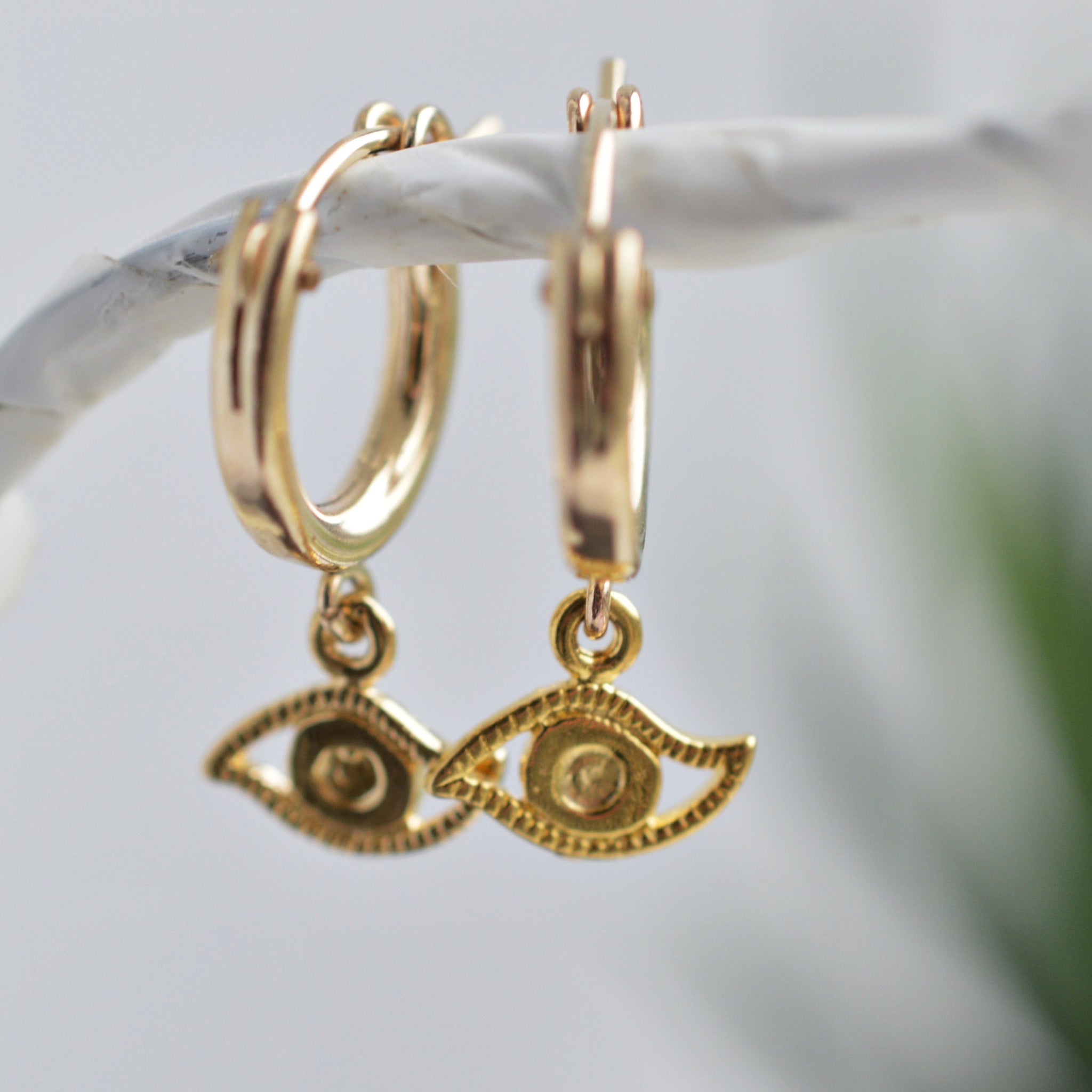 Evil Eye Gold Huggie Earrings - Pink Moon Jewelry 