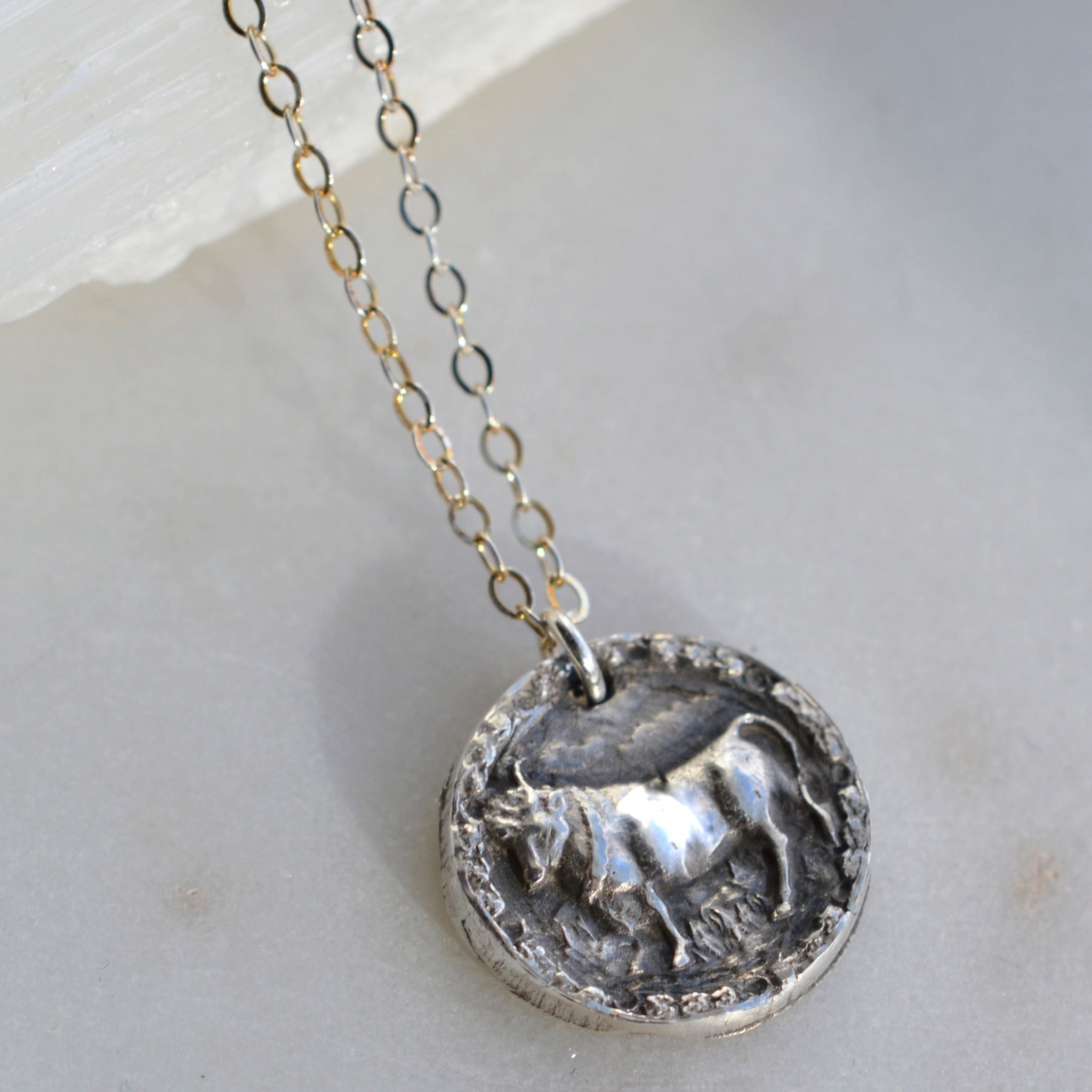 Taurus - Silver Zodiac Coin Necklace - Pink Moon Jewelry 