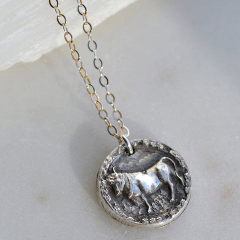 Taurus - Silver Zodiac Coin Necklace - Pink Moon Jewelry 