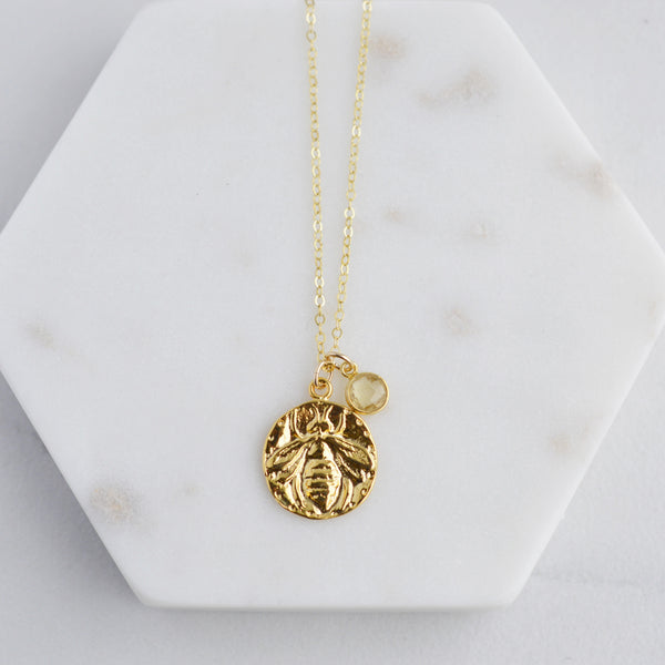 Bee Happy Gold Coin Necklace - Pink Moon Jewelry 