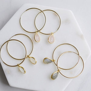 Gemstone Gold Hoop Earrings - Pink Moon Jewelry 