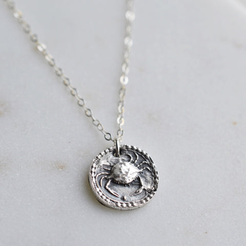 Cancer - Silver Zodiac Coin Necklace - Pink Moon Jewelry 