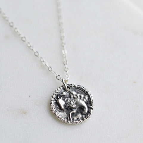 Capricorn - Silver Zodiac Coin Necklace - Pink Moon Jewelry 