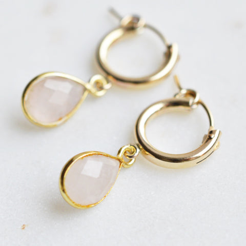 Rose Quartz Huggie Hoop Earrings - Gold - Pink Moon Jewelry 