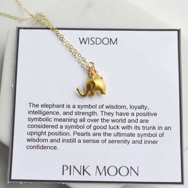 Wisdom - Gold Elephant Necklace - Pink Moon Jewelry 