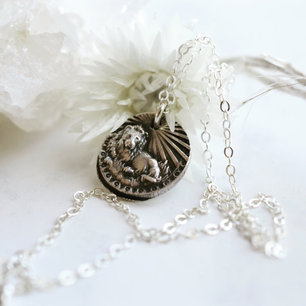 Leo - Silver Zodiac Coin Necklace - Pink Moon Jewelry 