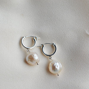 Baroque Pearl Huggies - Sterling Silver - Pink Moon Jewelry 